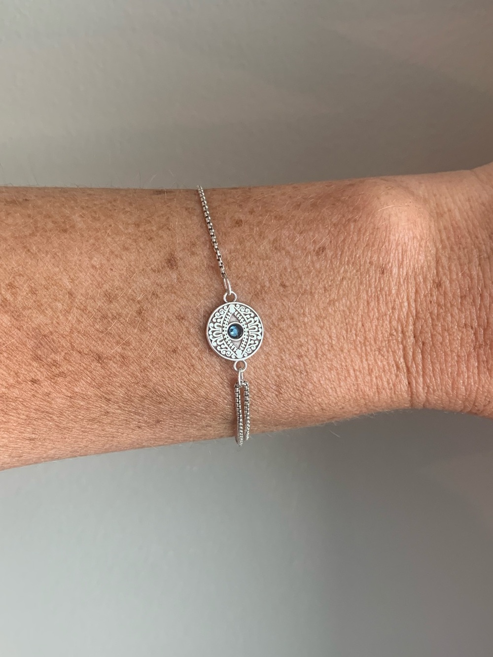 Alex and Ani Evil Eye Pull Chain Bracelet Sterling Silver 925 Adjustable